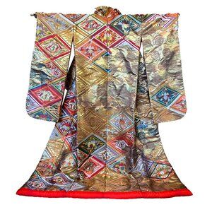 Vintage Gold Brocade Silk Japanese Uchikake Ceremonial Kimono, OS